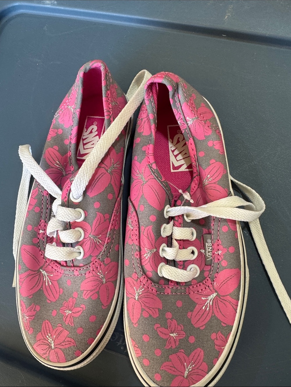 Vans Kids Gray Canvas Sneakers with Pink Floral Print
